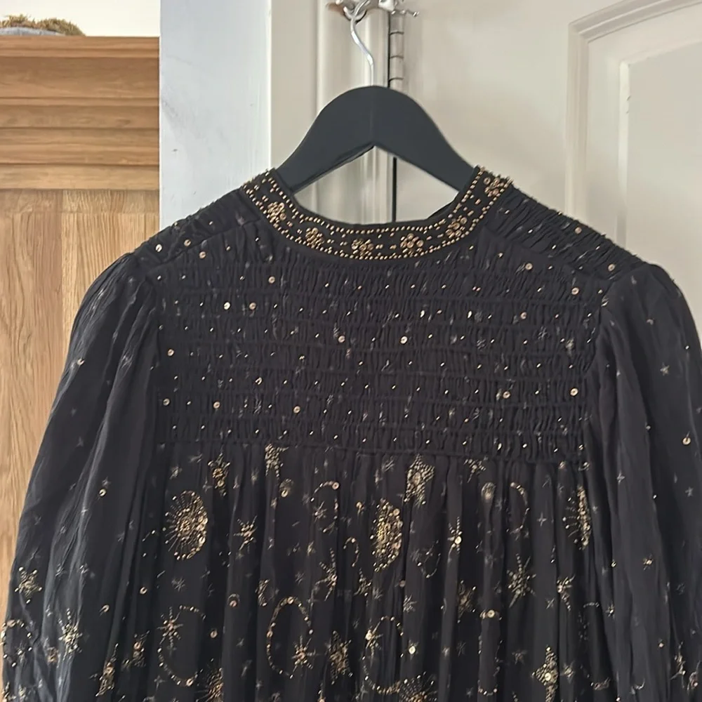 All Saints Black and Gold Smocked A-Line Dress - Picture 10 of 15